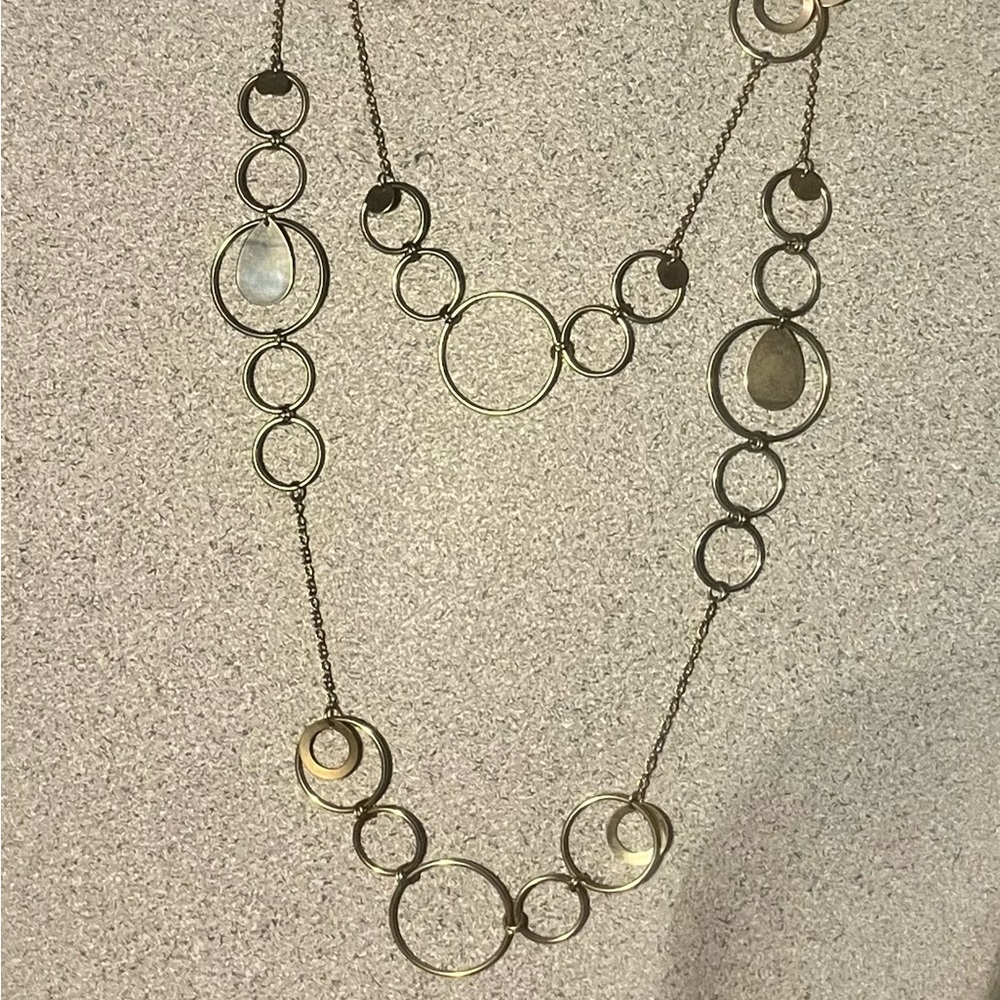 Chic Gold Circle two strand Link Necklace  25” length